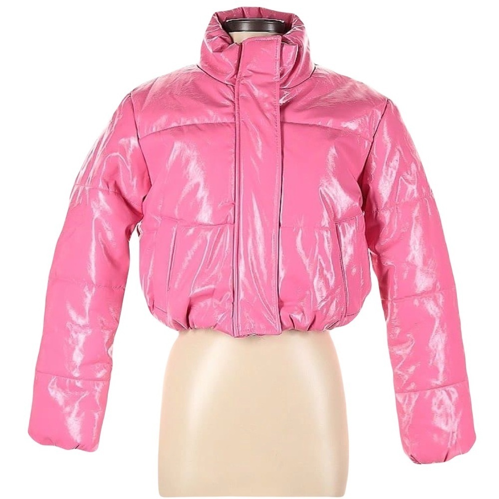 Ambiance Hot Shiny Pink Puffer Jacket, 1X